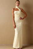 Robe de soirée longue dos nu en satin satiné jonquille