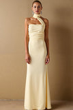 Robe de soirée longue dos nu en satin satiné jonquille