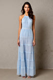 Robe de soirée froncée bleu ciel licol