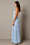 Robe de soirée froncée bleu ciel licol