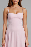 Robe de soirée longue simple rose clair à bretelles spaghetti