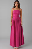 Robe de soirée en coton fuchsia à bretelles spaghetti