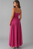 Robe de soirée en coton fuchsia à bretelles spaghetti