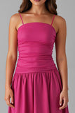 Robe de soirée en coton fuchsia à bretelles spaghetti
