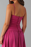 Robe de soirée en coton fuchsia à bretelles spaghetti