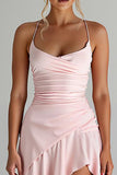 Robe de soirée en mousseline de soie rose clair à volants High-Low
