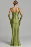 Robe de soirée froncée en satin vert sirène sauge