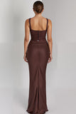 Robe de soirée maxi à bretelles spaghetti sirène café