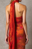 Robe de soirée maxi bustier imprimée gaine Cabernet avec ceinture