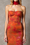 Robe de soirée maxi bustier imprimée gaine Cabernet avec ceinture