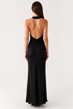Robe longue noire gaine dos nu noire
