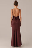 Robe de soirée fourreau à bretelles spaghetti marron