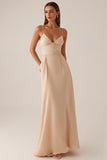 Robe de soirée maxi à bretelles spaghetti abricot