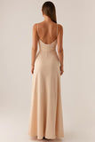 Robe de soirée maxi à bretelles spaghetti abricot