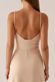 Robe de soirée maxi à bretelles spaghetti abricot