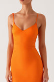 Robe de soirée à bretelles spaghetti sirène orange à lacets dans le dos