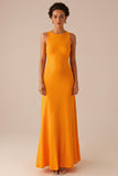 Robe longue de soirée jaune à col rond et sans manches