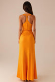 Robe longue de soirée jaune à col rond et sans manches