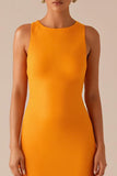 Robe longue de soirée jaune à col rond et sans manches