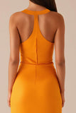 Robe longue de soirée jaune à col rond et sans manches