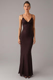 Robe formelle à bretelles spaghetti sirène marron