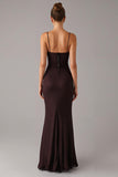 Robe formelle à bretelles spaghetti sirène marron