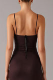 Robe formelle à bretelles spaghetti sirène marron