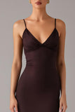 Robe formelle à bretelles spaghetti sirène marron