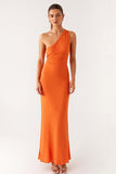 Robe formelle fourreau orange à une épaule