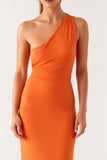 Robe formelle fourreau orange à une épaule