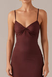 Robe formelle fourreau à bretelles spaghetti prune