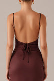 Robe formelle fourreau à bretelles spaghetti prune