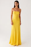 Robe formelle bustier en mousseline de soie jaune