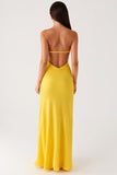 Robe formelle bustier en mousseline de soie jaune
