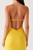 Robe formelle bustier en mousseline de soie jaune