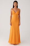Robe formelle en mousseline de soie à bretelles spaghetti jaunes