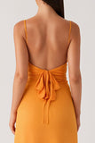 Robe formelle en mousseline de soie à bretelles spaghetti jaunes