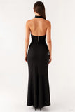 Halter Mermaid Robe longue moulante à cravate noire