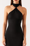Halter Mermaid Robe longue moulante à cravate noire