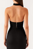 Halter Mermaid Robe longue moulante à cravate noire