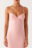 Robe formelle en mousseline de soie à bretelles spaghetti fourreau rose