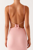 Robe formelle en mousseline de soie à bretelles spaghetti fourreau rose