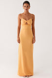 Robe formelle à bretelles spaghetti découpées jaune clair