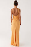 Robe formelle à bretelles spaghetti découpées jaune clair
