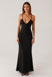 Sirène Spaghetti Straps Dos Nu Robe Cravate Noire