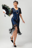 Robe à clapet à paillettes à paillettes abricot des années 1920 à manches courtes