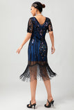 Robe à clapet à paillettes à paillettes abricot des années 1920 à manches courtes