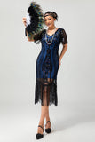 Robe à clapet à paillettes à paillettes abricot des années 1920 à manches courtes