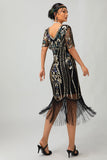 Robe à clapet à paillettes à paillettes abricot des années 1920 à manches courtes