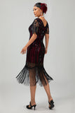 Robe à clapet à paillettes à paillettes abricot des années 1920 à manches courtes
